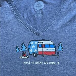 Life Is Good Blue Short Sleeve Tee with Camper Design